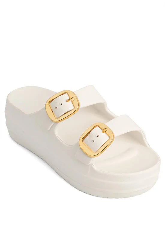 Capone Nicki EVA Double Buckle Wedge Sole Women Tan Sandal