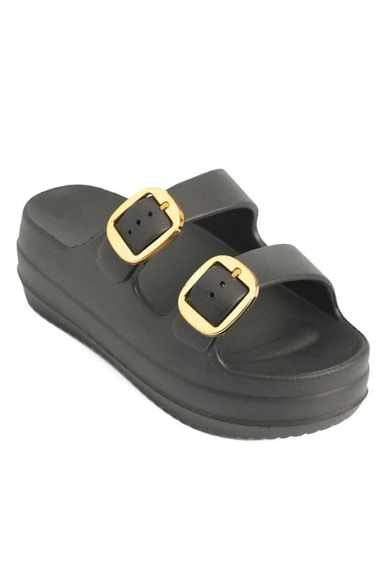 Capone Nicki EVA Double Buckle Wedge Sole Women Tan Sandal