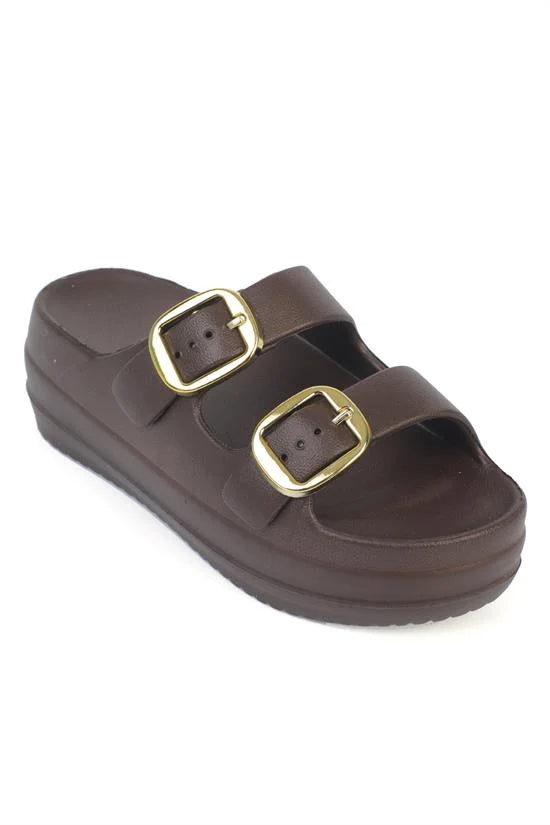 Capone Nicki EVA Double Buckle Wedge Sole Women Tan Sandal