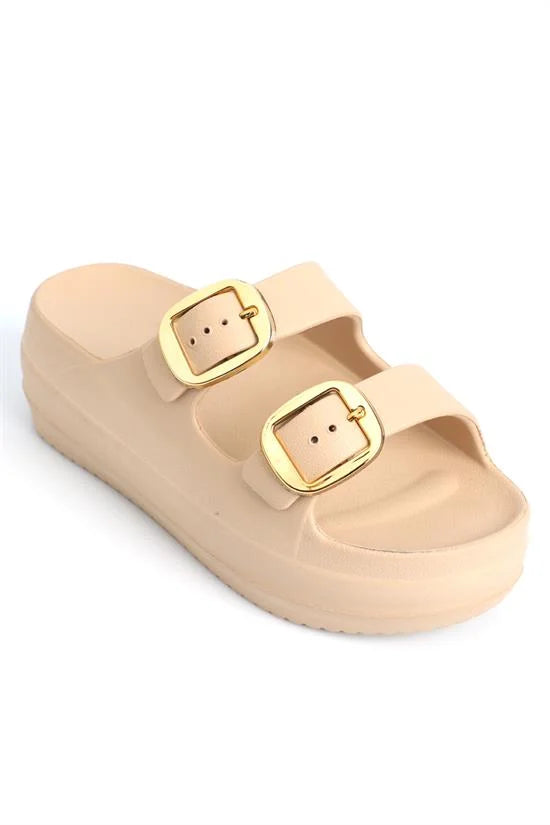 Capone Nicki EVA Double Buckle Wedge Sole Women Tan Sandal