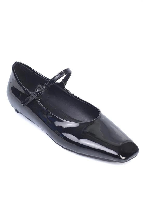 Capone Nickie Buckle Strap Square Toe Flat Heel Casual Women Patent Burgundy Ballet Flat