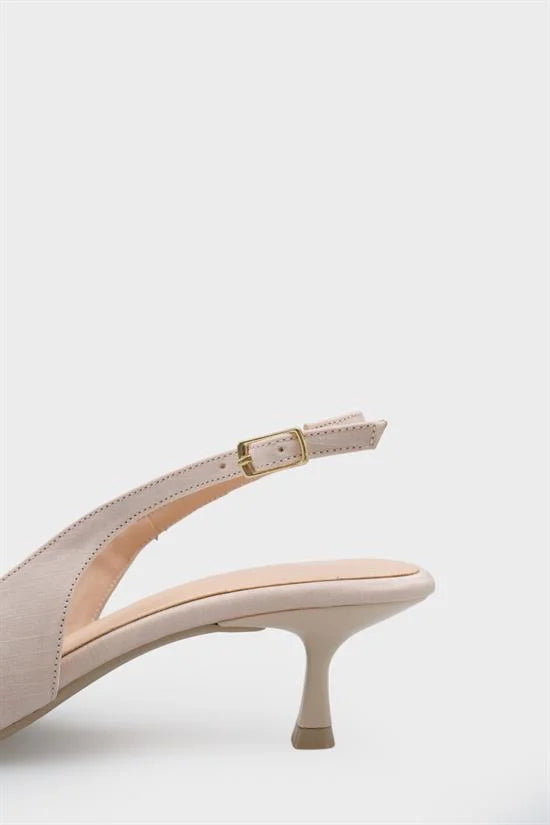 Capone Nikolia Crystal Embellished Bow Detail Pointed Toe Satin Mid Heel Ženske Cipele Bež