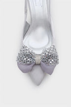 Capone Nikolia Crystal Embellished Bow Detail Pointed Toe Satin Mid Heel Ženske Cipele Bež