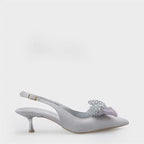 Capone Nikolia Crystal Embellished Bow Detail Pointed Toe Satin Mid Heel Ženske Cipele Bež