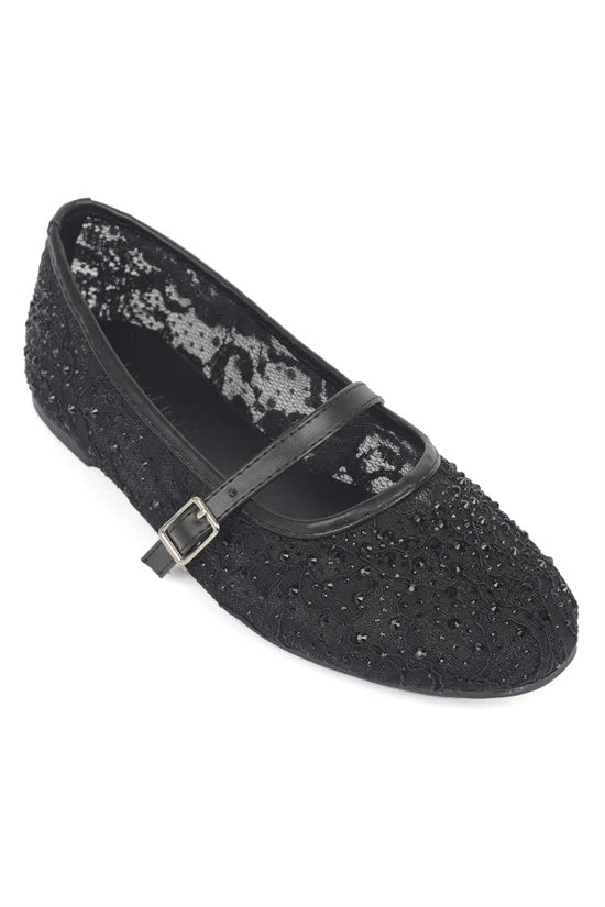 Capone Norean Lace Mesh Embroidered Women White Ballet Flat
