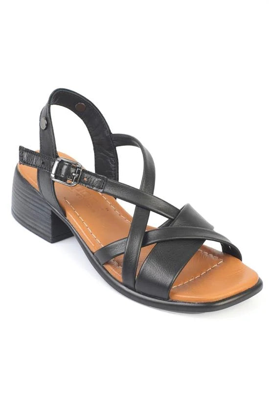 Capone Noreen Genuine Leather Mid Heel Women Black Sandal