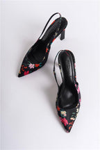 Capone Rebeca Open Back Pointed Toe High Heeled Flower Patterned Women Fuchsia Shoes