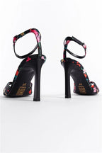 Capone Regina Open Back Pointed Toe High Heeled Flower Patterned Women Black Shoes