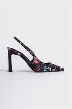Capone Rebeca Open Back Pointed Toe High Heeled Flower Patterned Women Fuchsia Shoes