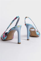 Capone Rebeca Open Back Pointed Toe High Heeled Flower Patterned Women Fuchsia Shoes