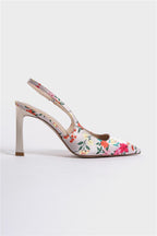Capone Rebeca Open Back Pointed Toe High Heeled Flower Patterned Women Fuchsia Shoes
