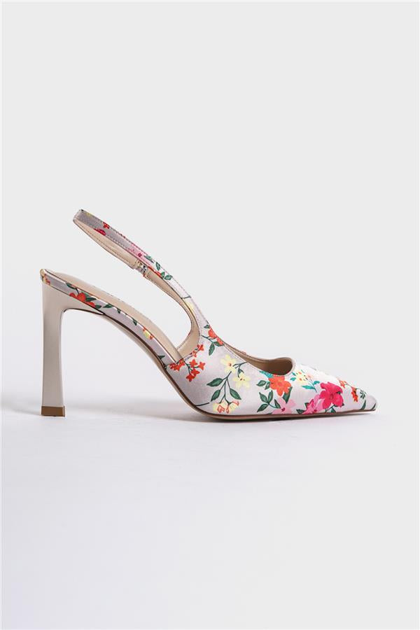 Capone Rebeca Open Back Pointed Toe High Heeled Flower Patterned Women Fuchsia Shoes