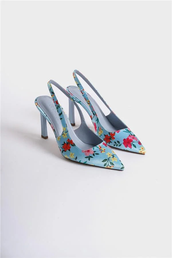 Capone Rebeca Open Back Pointed Toe High Heeled Flower Patterned Women Fuchsia Shoes