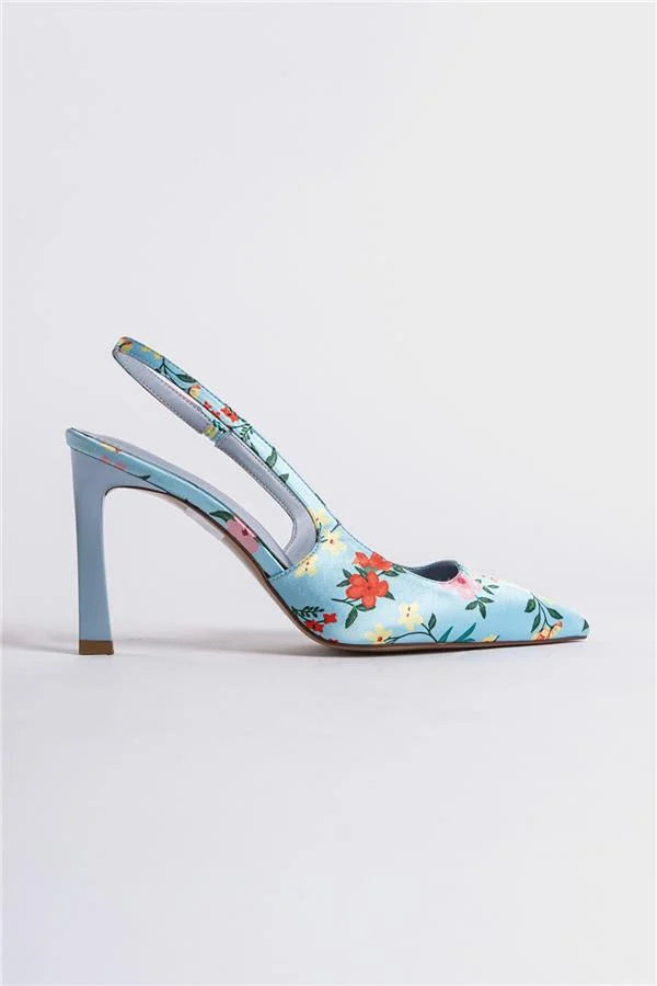 Capone Rebeca Open Back Pointed Toe High Heeled Flower Patterned Women Fuchsia Shoes