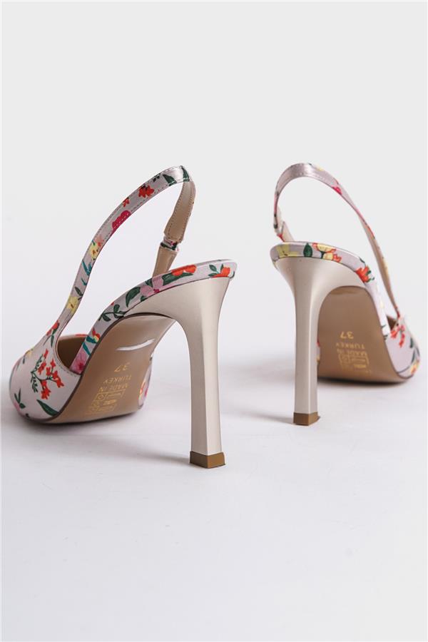 Capone Rebeca Open Back Pointed Toe High Heeled Flower Patterned Women Fuchsia Shoes