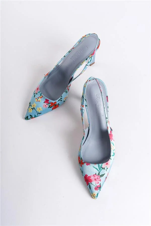 Capone Rebeca Open Back Pointed Toe High Heeled Flower Patterned Women Fuchsia Shoes