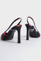 Capone Rebeca Open Back Pointed Toe High Heeled Flower Patterned Women Fuchsia Shoes