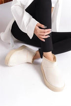 Capone Thick Sole Round Toe Fur Lined Short Woman Boots