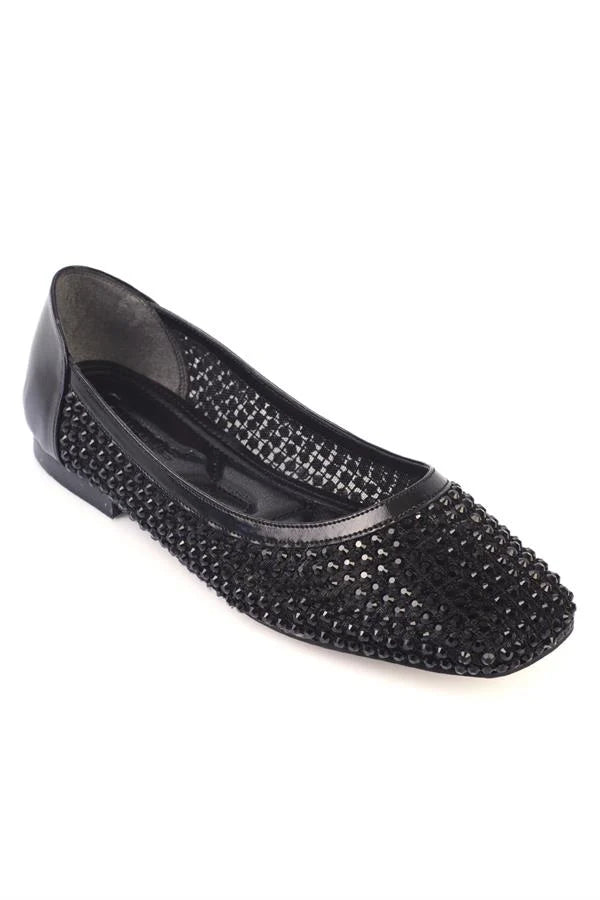 Capone Abra Meshed Crystal Embellished Women Metallic Silver Stylish Ballerinas