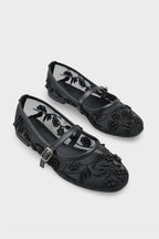 Capone Mathilde Lace Mesh Embroidered Women White Ballet Flat