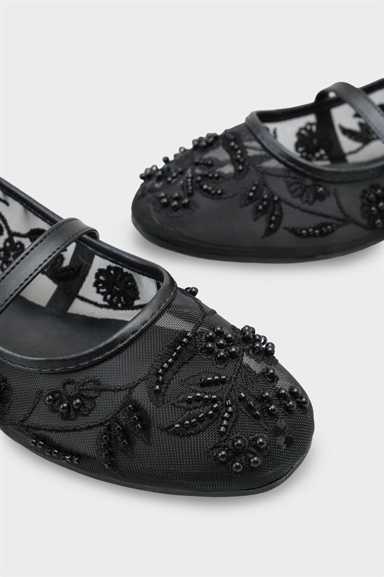 Capone Mathilde Lace Mesh Embroidered Women White Ballet Flat