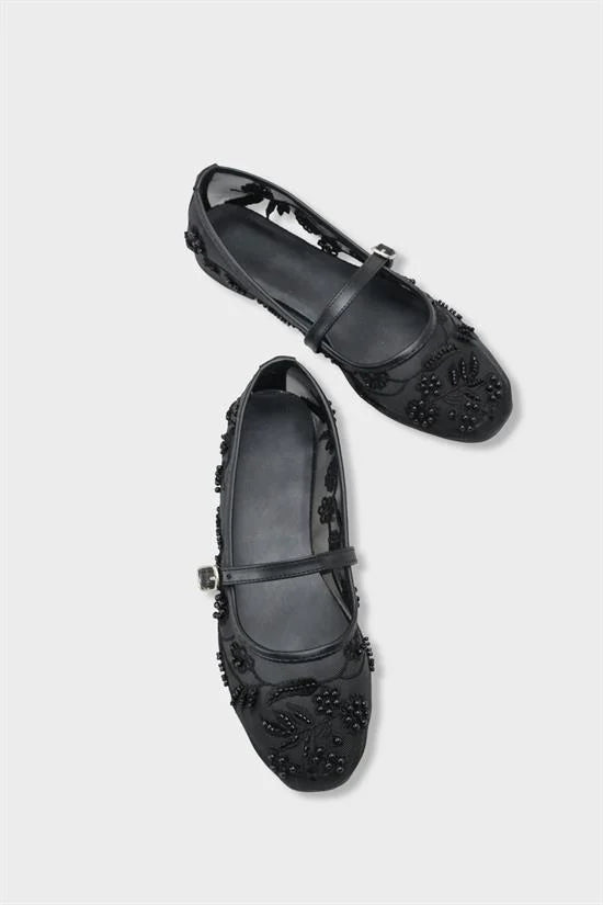 Capone Mathilde Lace Mesh Embroidered Women White Ballet Flat