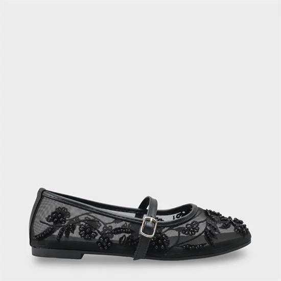 Capone Mathilde Lace Mesh Embroidered Women White Ballet Flat