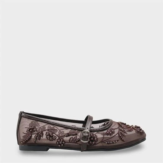 Capone Mathilde Lace Mesh Embroidered Women White Ballet Flat