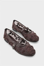 Capone Mathilde Lace Mesh Embroidered Women White Ballet Flat
