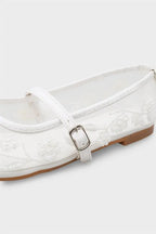 Capone Mathilde Lace Mesh Embroidered Women White Ballet Flat