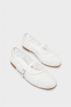 Capone Mathilde Lace Mesh Embroidered Women White Ballet Flat