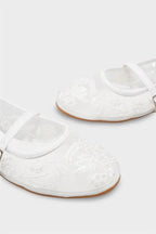 Capone Mathilde Lace Mesh Embroidered Women White Ballet Flat
