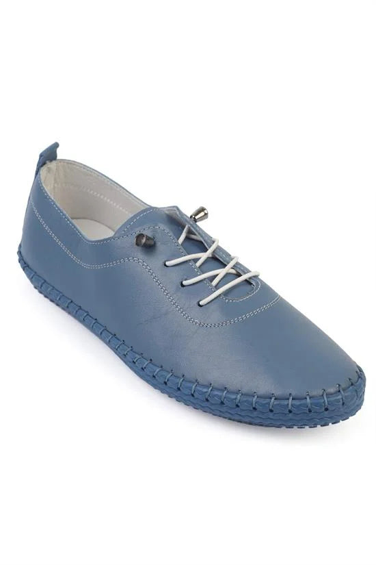 Capone Fina Genuine Leather Soft Comfort Sole Women Denim Blue Ballet Flat
