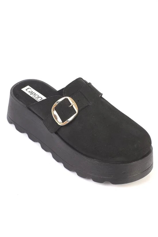 Capone Minette Furry Faux Suede Women Sued Black Clogs