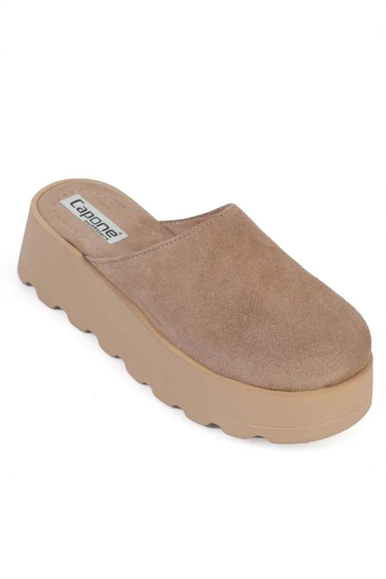 Capone Marlyn Faux Fur Suede Look Women Sued Tan Clog