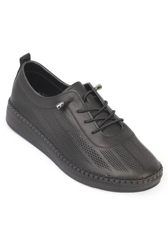 Capone Torrie Genuine Leather Soft Comfort Sole Women Black Ballet Flat