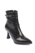Capone Isabella Buckle Pointed Toe Elegant Heeled Women Black Ankle Boot
