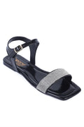 Capone Outfitters 20610 Ženske crne sandale od naborane lakirane kože