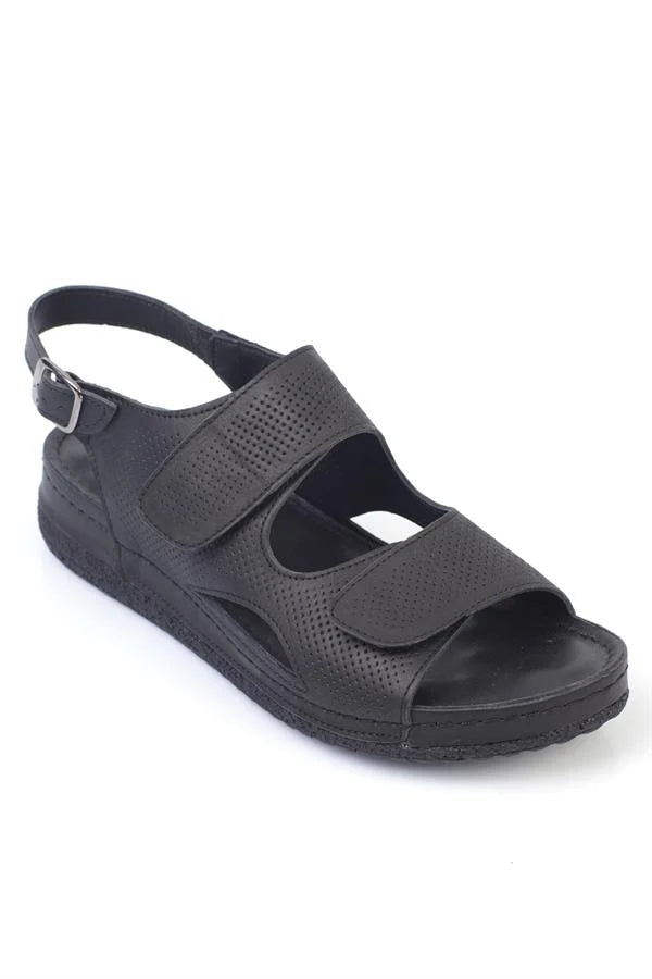 Capone Ember Velcro Leather Comfort Anatomical Women Black Sandals