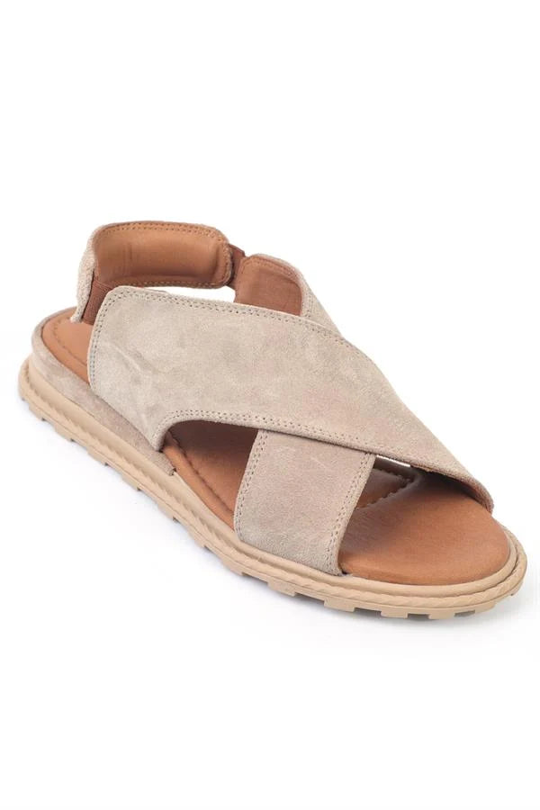 Capone Elvira Cross Velcro Strapped Leather Women Brown Sandals