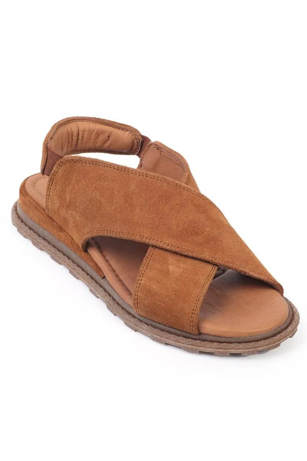 Capone Elvira Cross Velcro Strapped Leather Women Brown Sandals