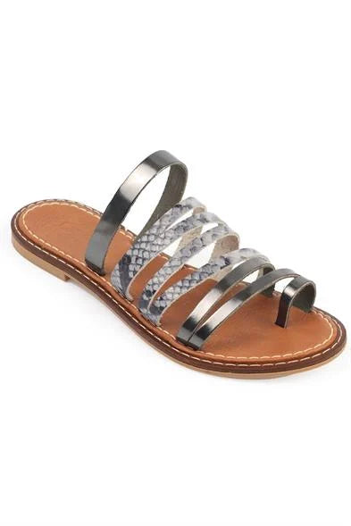 Capone Lyssa Toe Ring Detail Multi Band ženske sandale od platinaste kože