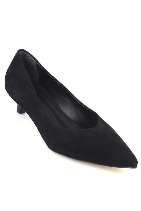 Capone Shanta Suede Look Pointed Toe Low Heel Casual Women Sued Black Heel Shoe
