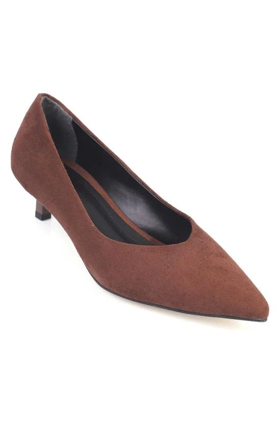 Capone Shanta Suede Look Pointed Toe Low Heel Casual Women Sued Black Heel Shoe