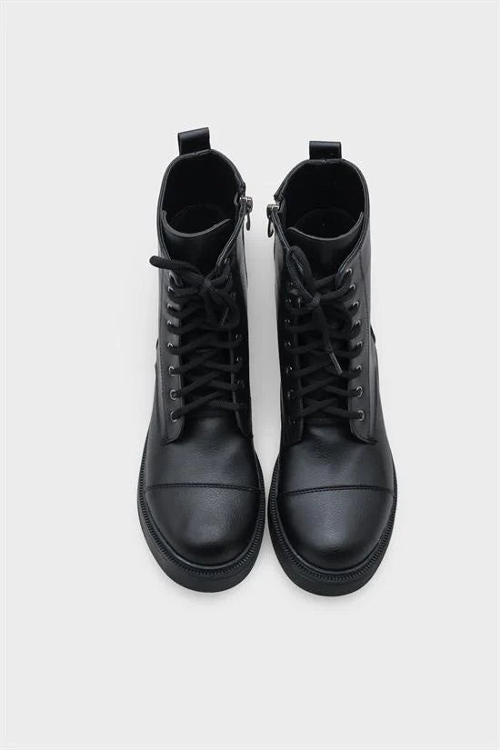 Capone Estell Side Zip Lace-Up Women Black Ankle Boot