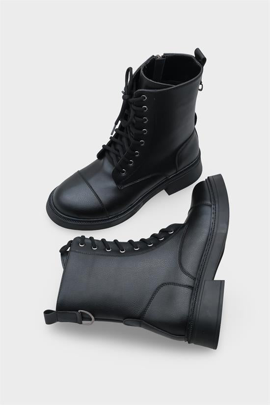 Capone Estell Side Zip Lace-Up Women Black Ankle Boot