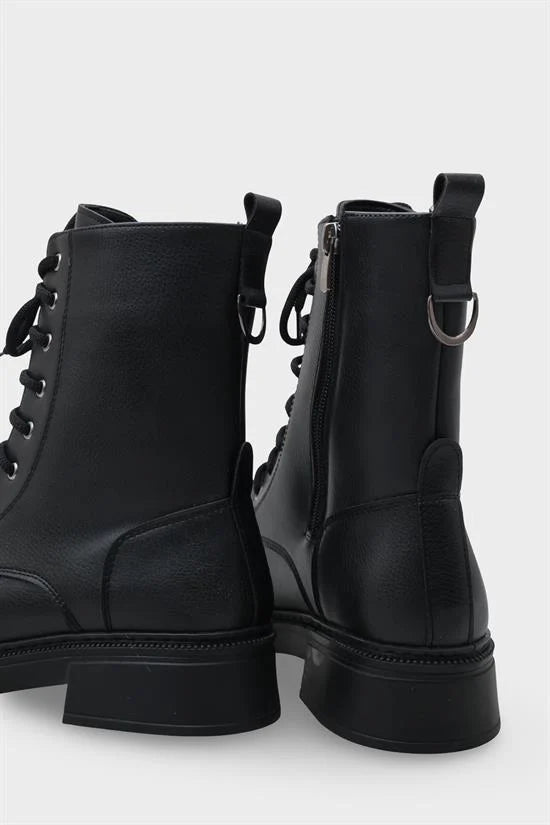 Capone Estell Side Zip Lace-Up Women Black Ankle Boot