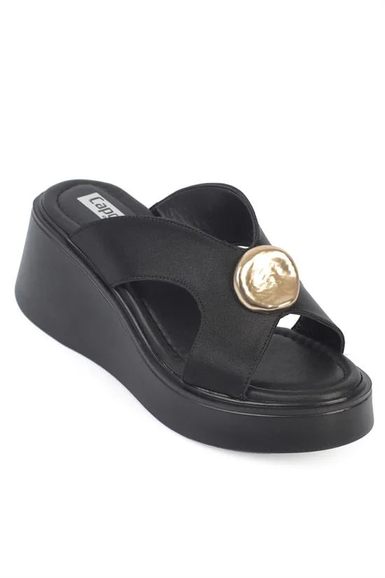 Capone Zarla Crystal Embellished Wedge Heel Casual Women Brown Sandal