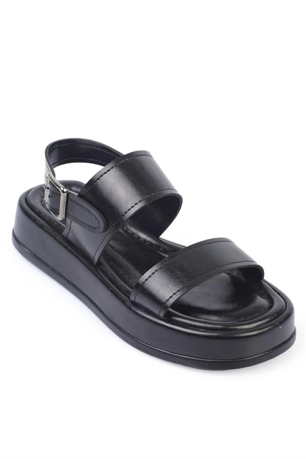 Capone Marris Single Strap Wedge Heel Comfort Women Black Sandals