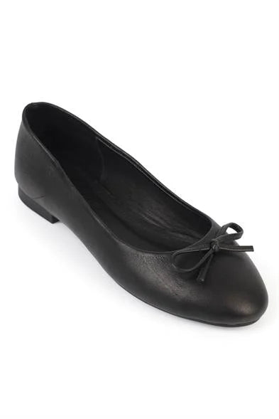 Capone Bloom Genuine Leather Bow Detail Round Toe Women Honey Ballerinas